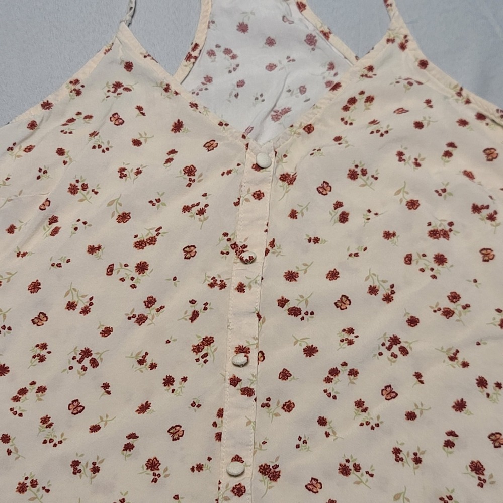 No Boundaries Camisole Top Womens Medium Cream Red Floral Button Front Racerback
